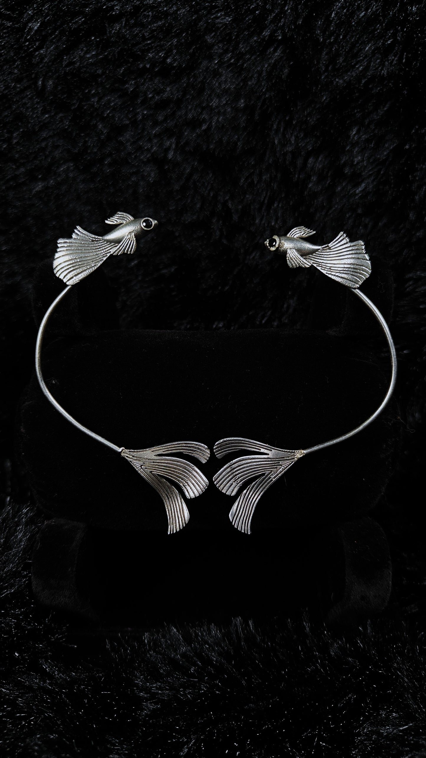 Silver betta fish dangle earcuffs earrings