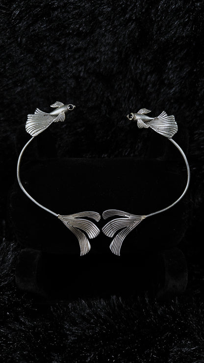 Silver betta fish dangle earcuffs earrings