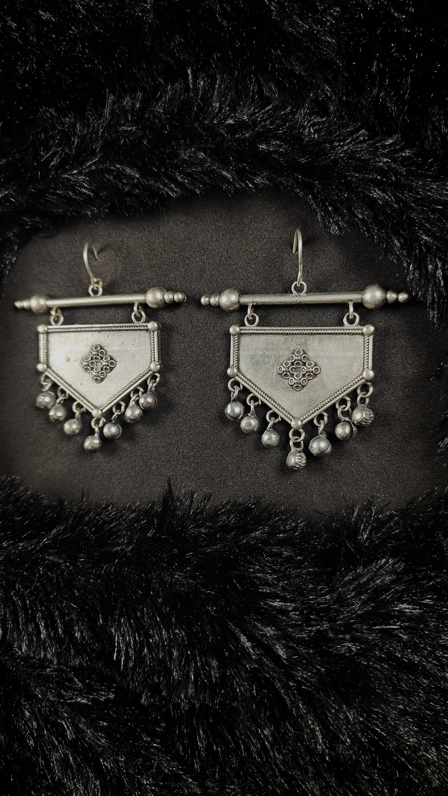 Tribal Oxidised Shield Dangler Earrings with Ghungroo Charms