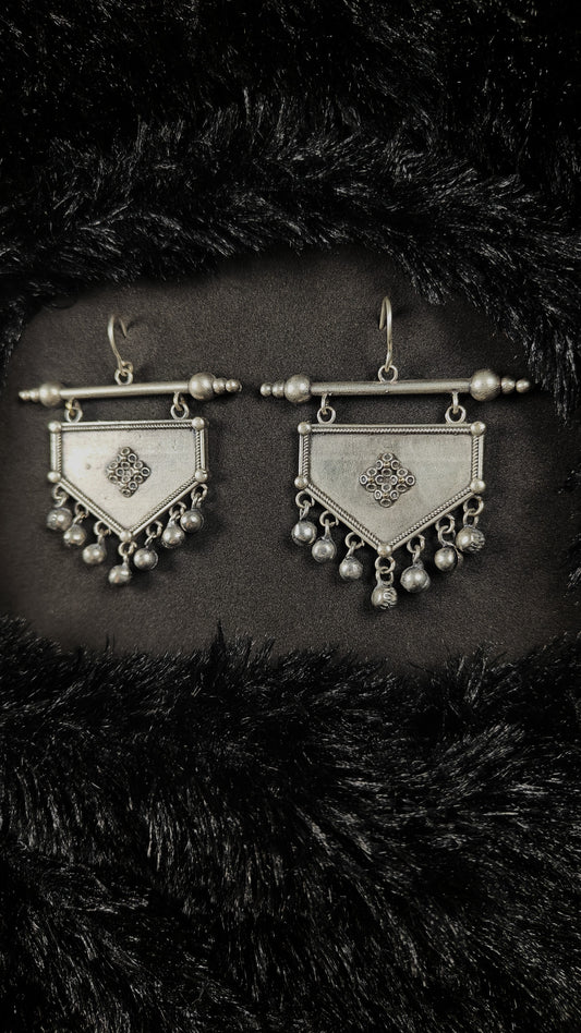 Tribal Oxidised Shield Dangler Earrings with Ghungroo Charms
