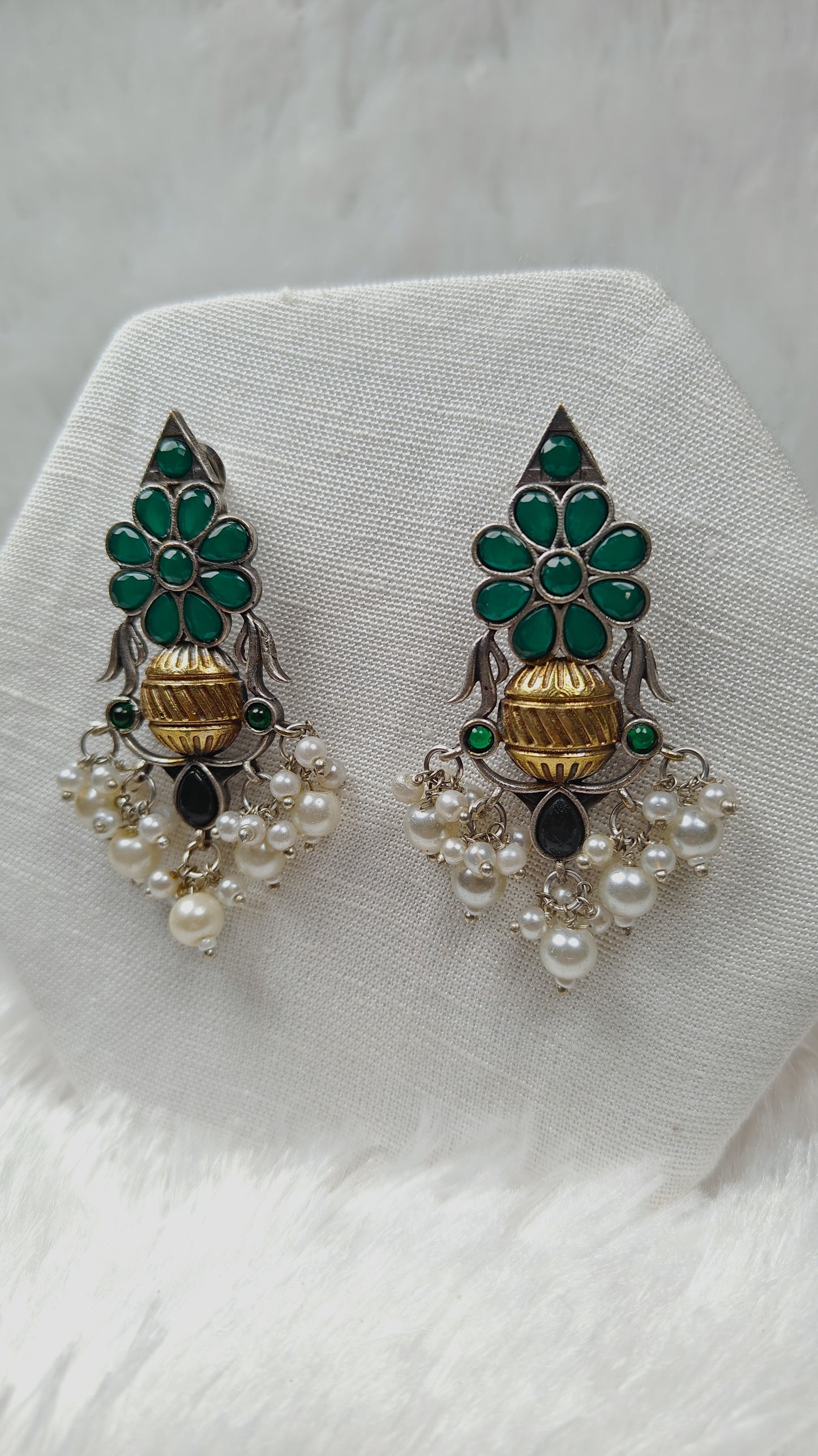 Emerald Blossom Pearl Jhumka Drops