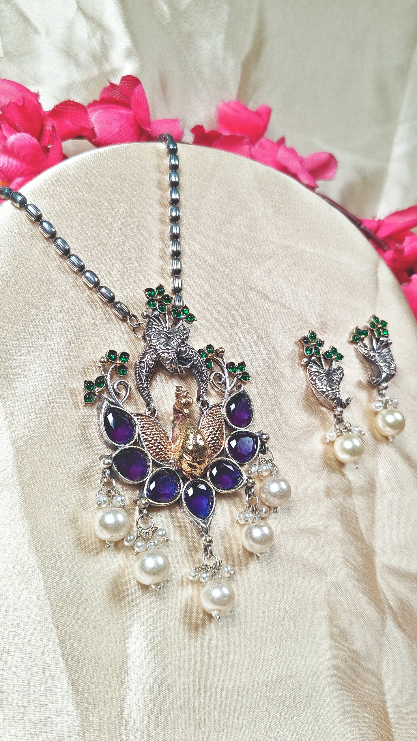 Twin Peacock Majestic Crystal Pendant Set
