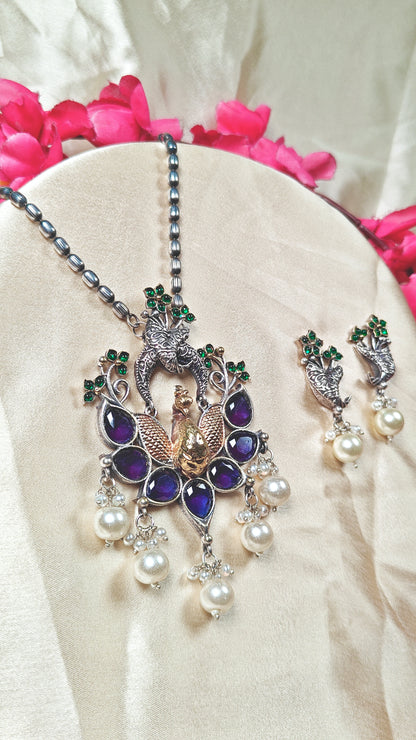 Twin Peacock Majestic Crystal Pendant Set