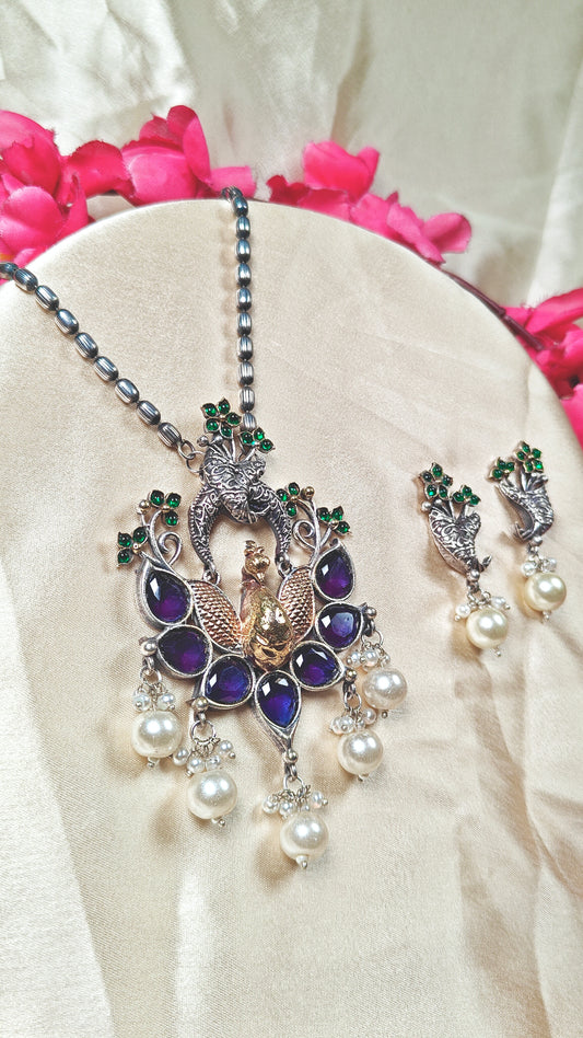 Twin Peacock Majestic Crystal Pendant Set