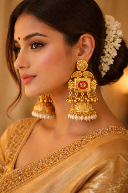 Gulnaar-e-Kashmir Ruby Jhumka Earrings