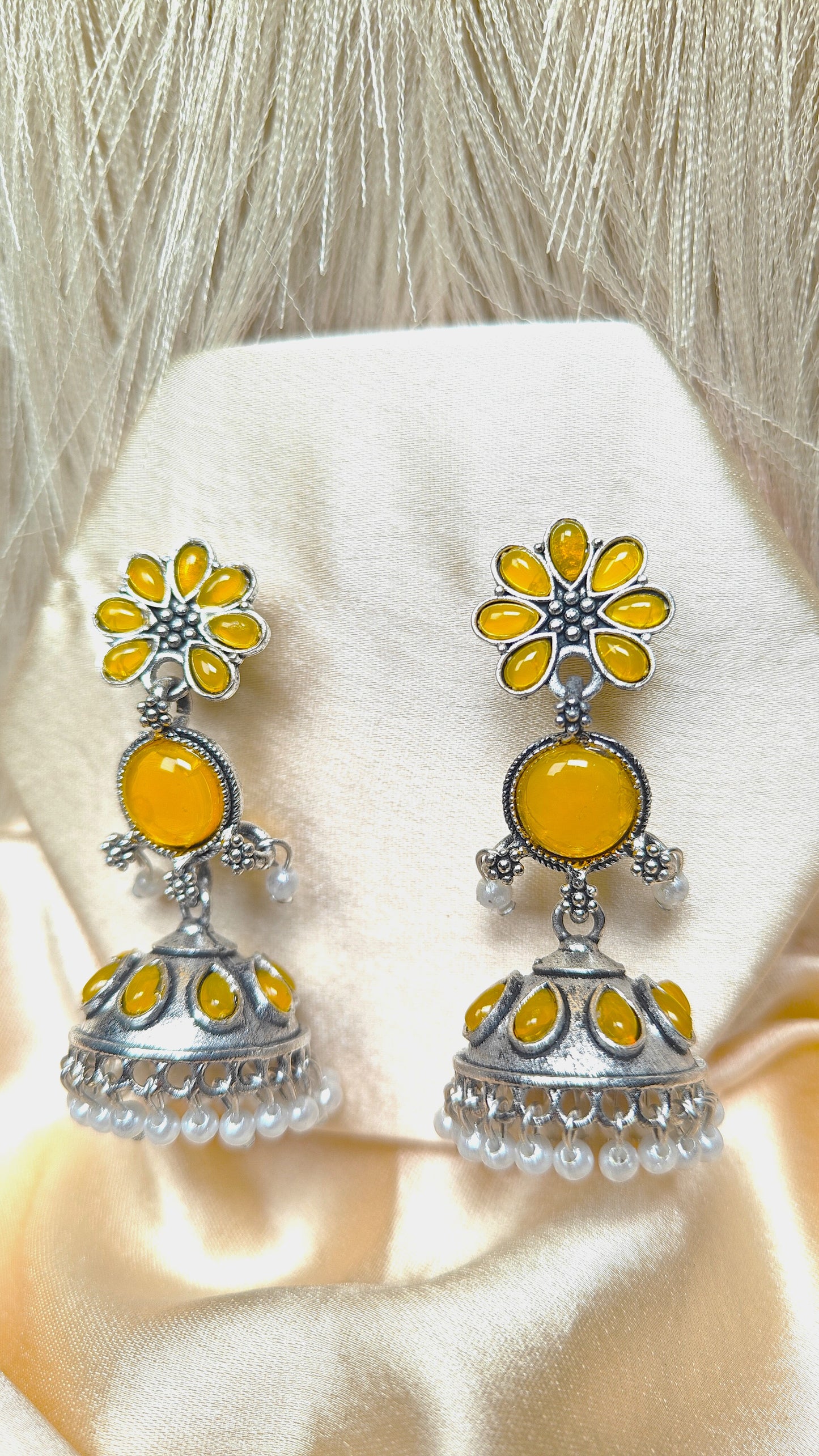 Sunshine Blossom Oxidised Yellow Jhumka Earrings