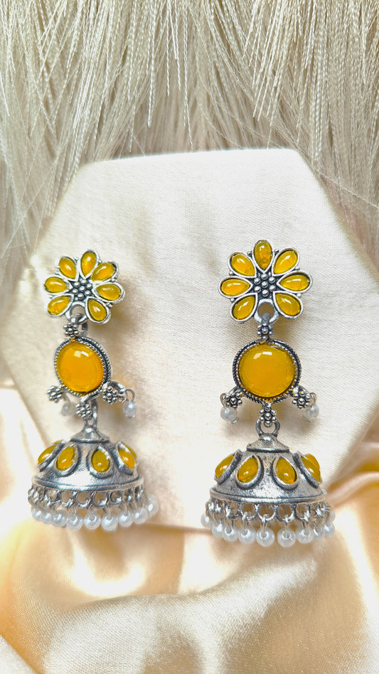 Sunshine Blossom Oxidised Yellow Jhumka Earrings