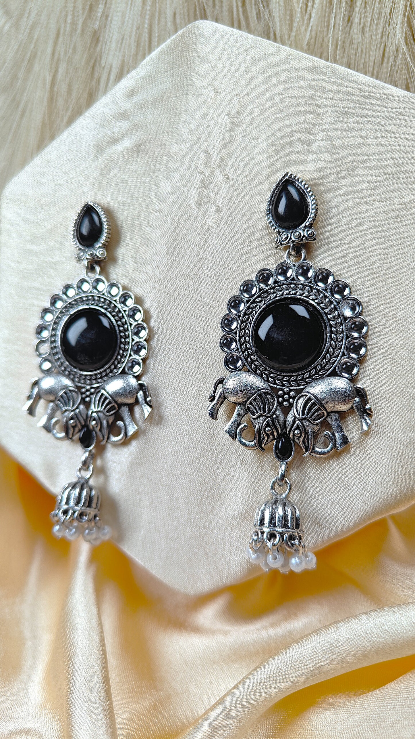 Noir Elephant Royal Oxidised Statement Earrings