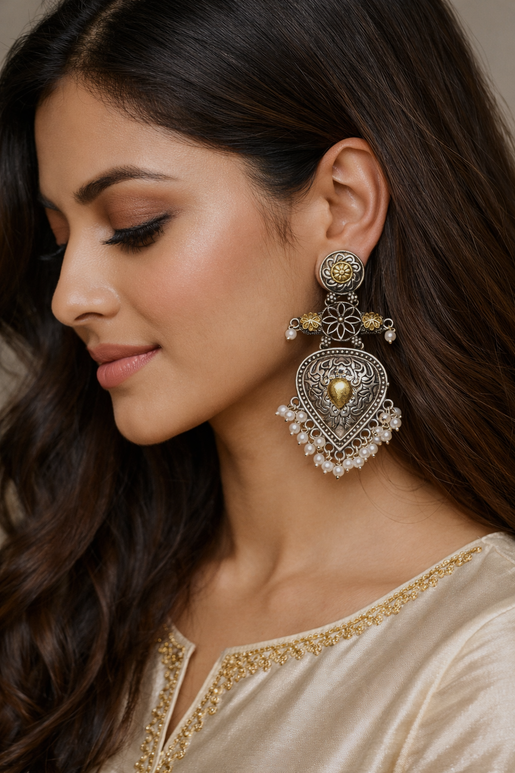 Dual Wing Earrings With Pearl Drops