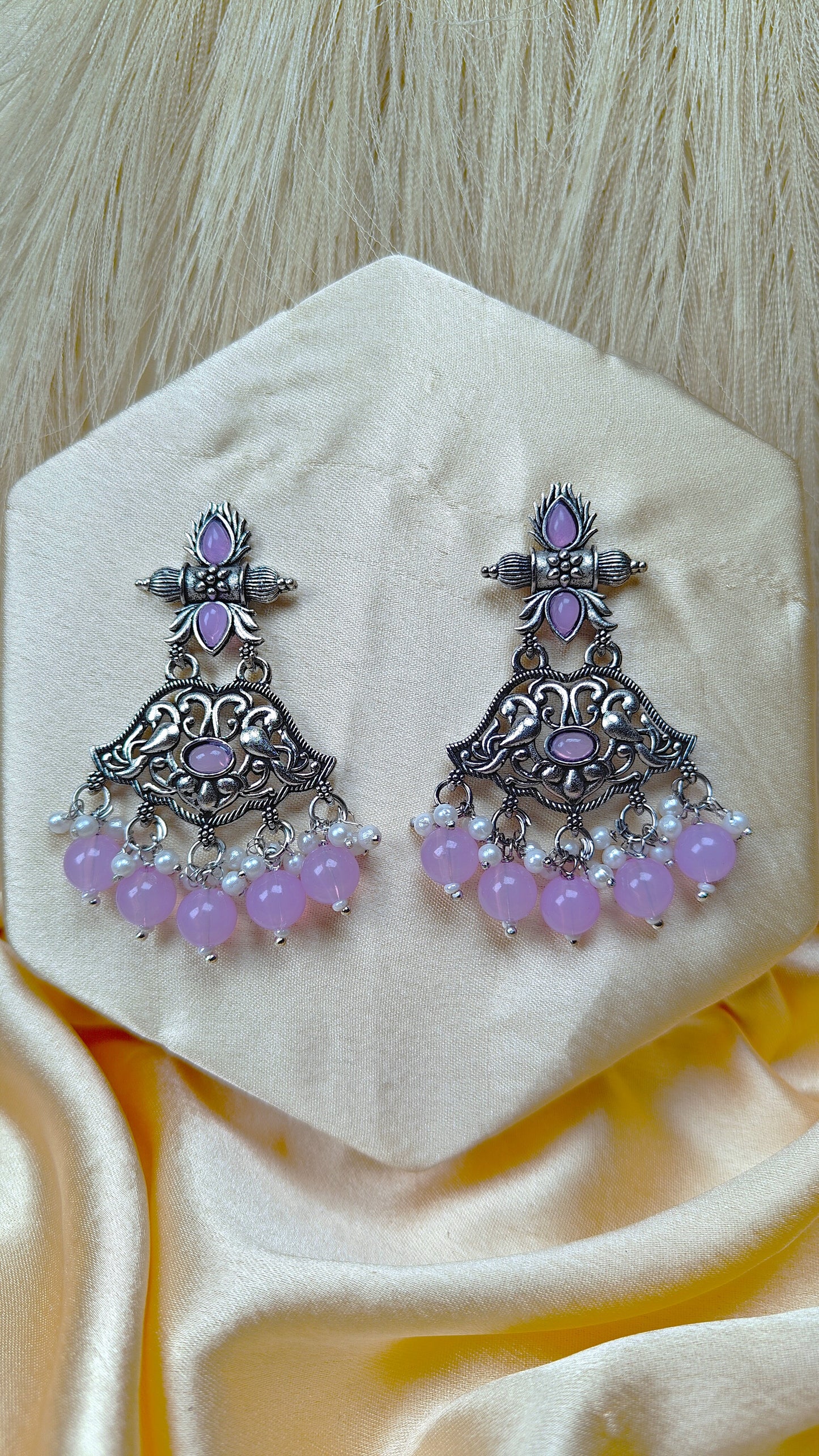Lavender Blossom Oxidised Peacock Dangler Earrings