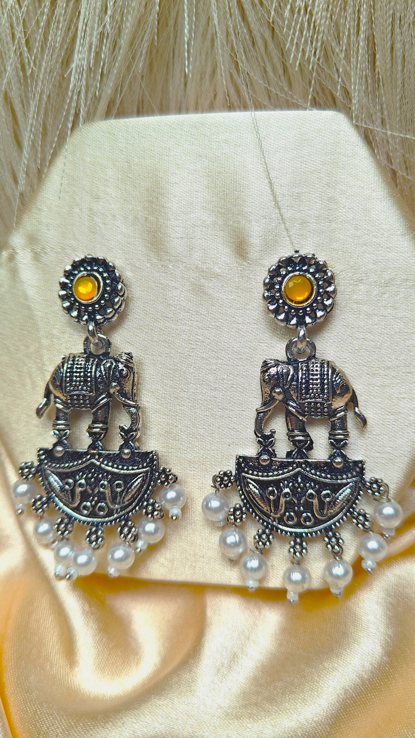 Sunlit Haathi Oxidised Dangler Earrings