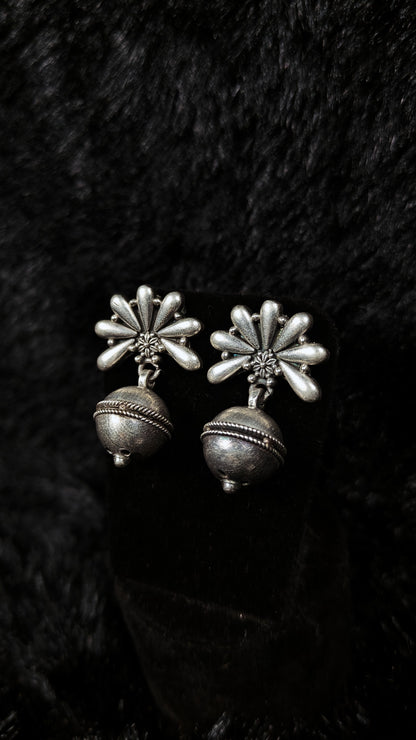 Oxidized Silver Flower Jhumka Earrings