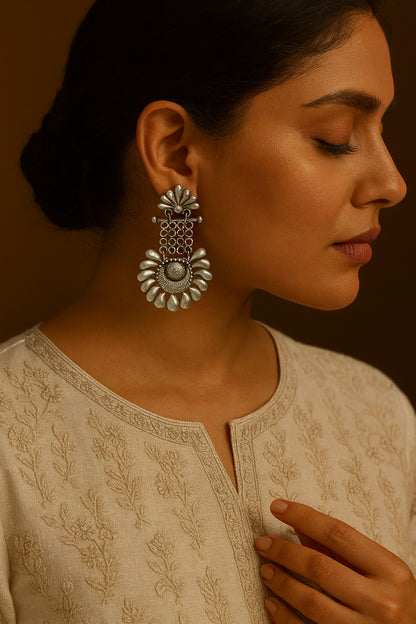 Antique silver floral drop earrings