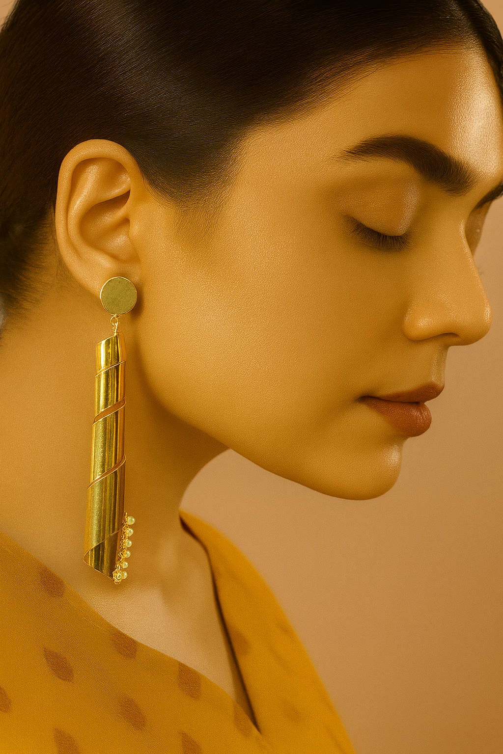 Golden Spiral Pearl Dangler Earrings