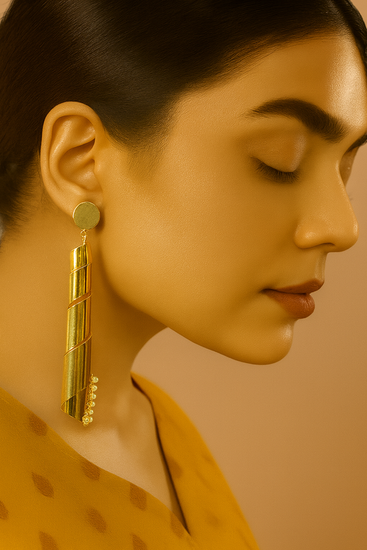 Golden Spiral Pearl Dangler Earrings