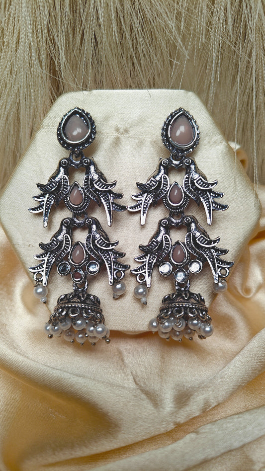 Silver Sparrow Cascade Oxidised Jhumka Earrings