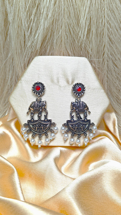 Royal Haathi Dangle Oxidised Earrings