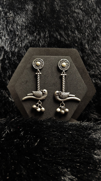Antique Sparrow Dangler Oxidised Earrings