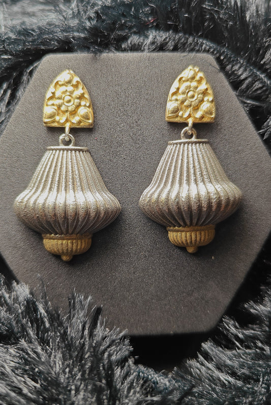 Antique Dual-Tone Dome Drop Earrings