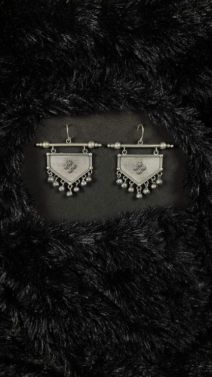 Tribal Oxidised Shield Dangler Earrings with Ghungroo Charms