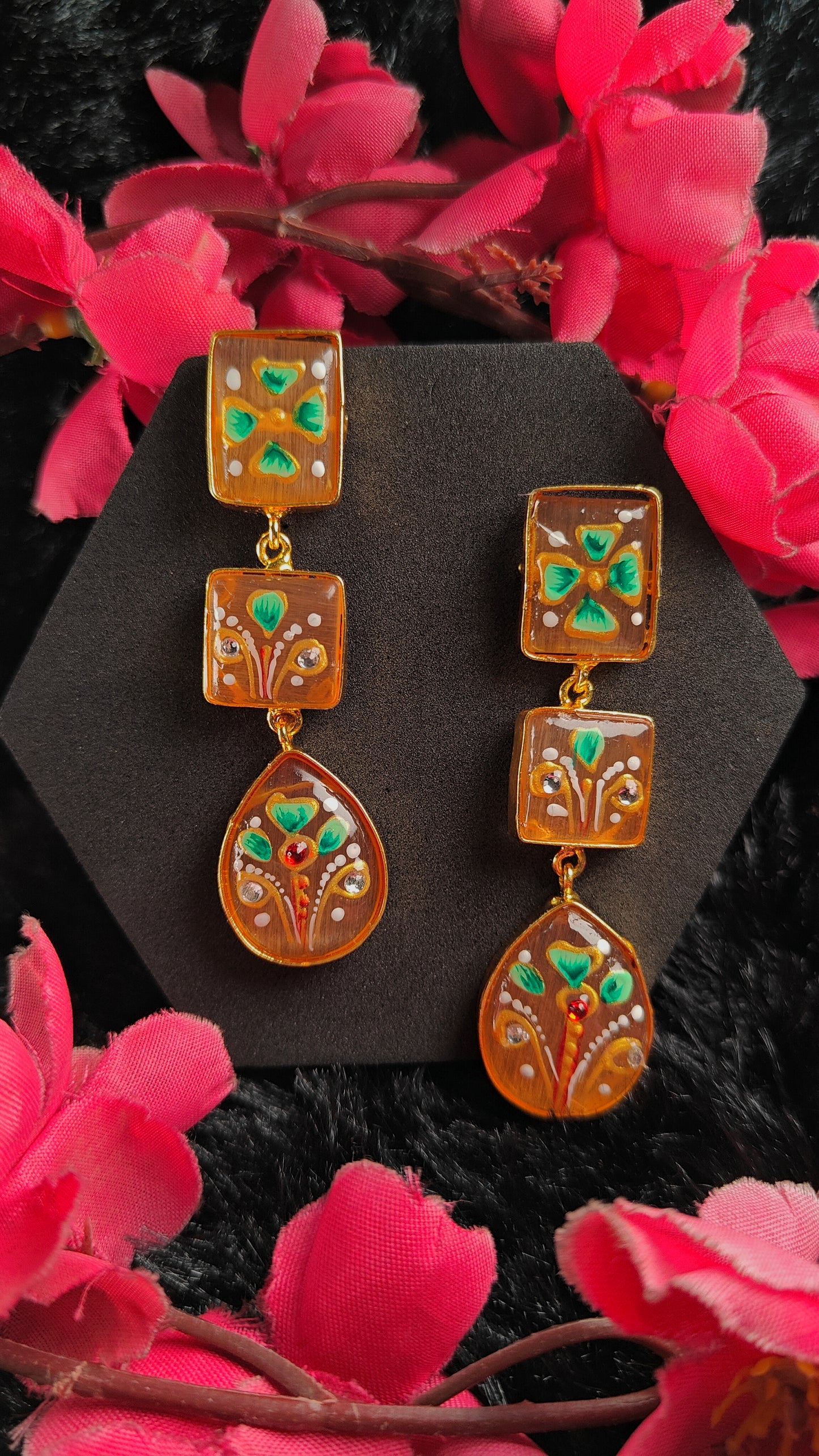 Zehra Meenakari Triple-Charm Earrings