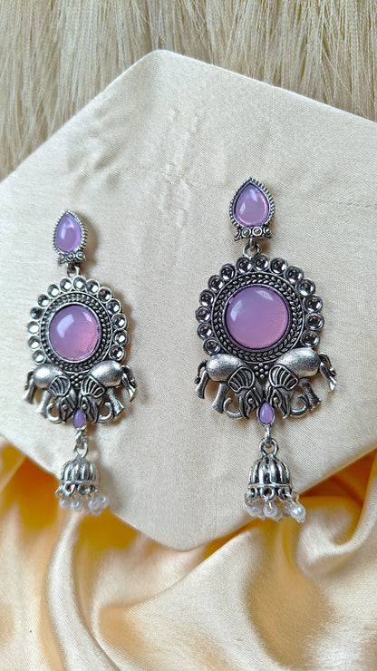 Lavender Majesty Elephant Oxidised Statement Earrings