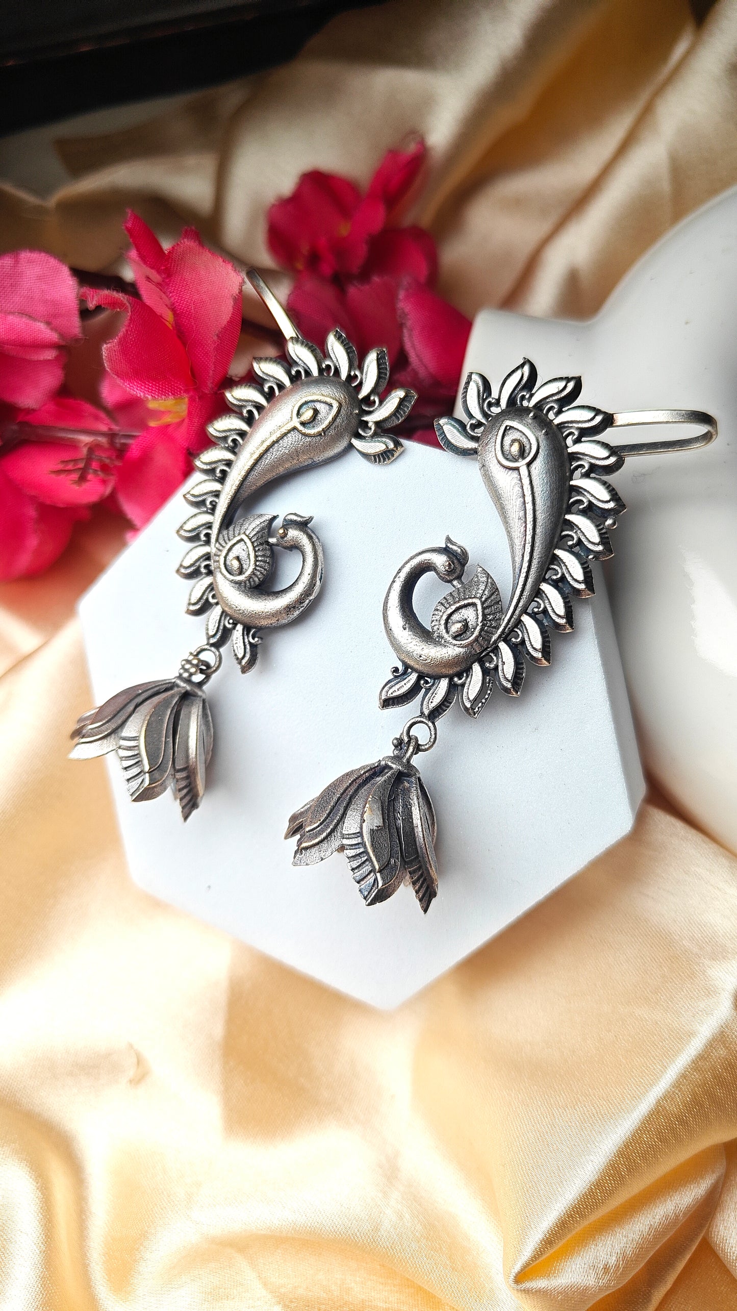 Antique Peacock Curl Ear Cuffs