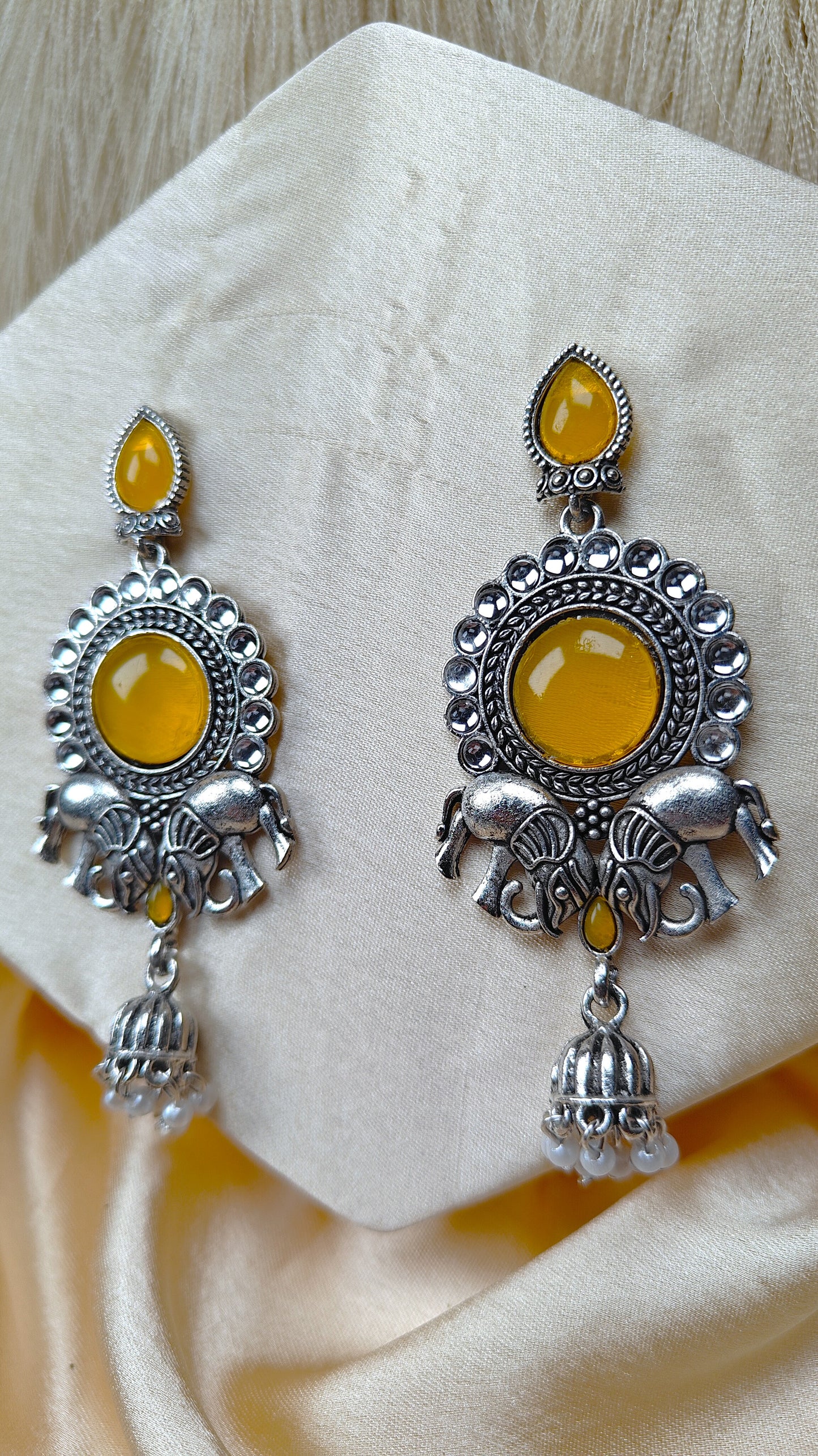 Sunshine Glory Elephant Oxidised Statement Earrings