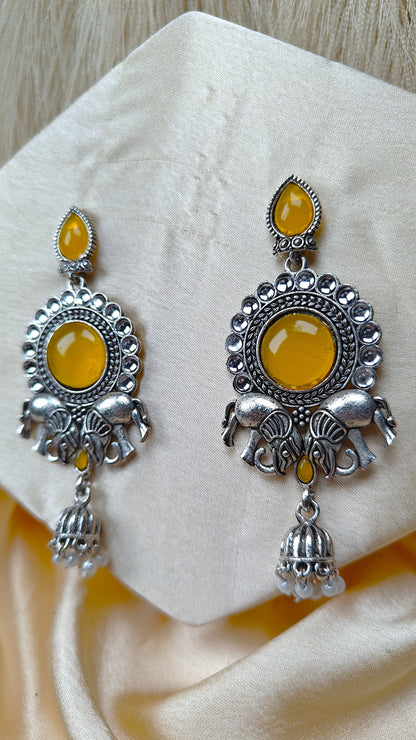 Sunshine Glory Elephant Oxidised Statement Earrings