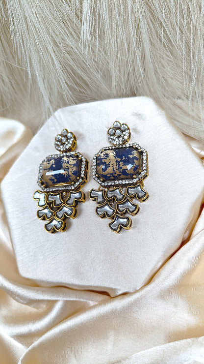 Royal sapphire tapestry kundan earrings