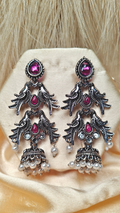 Pink Sparrow Cascade Oxidised Jhumka Earrings