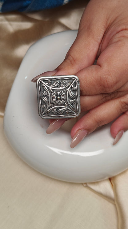 Vintage Tribal Square Silver Ring