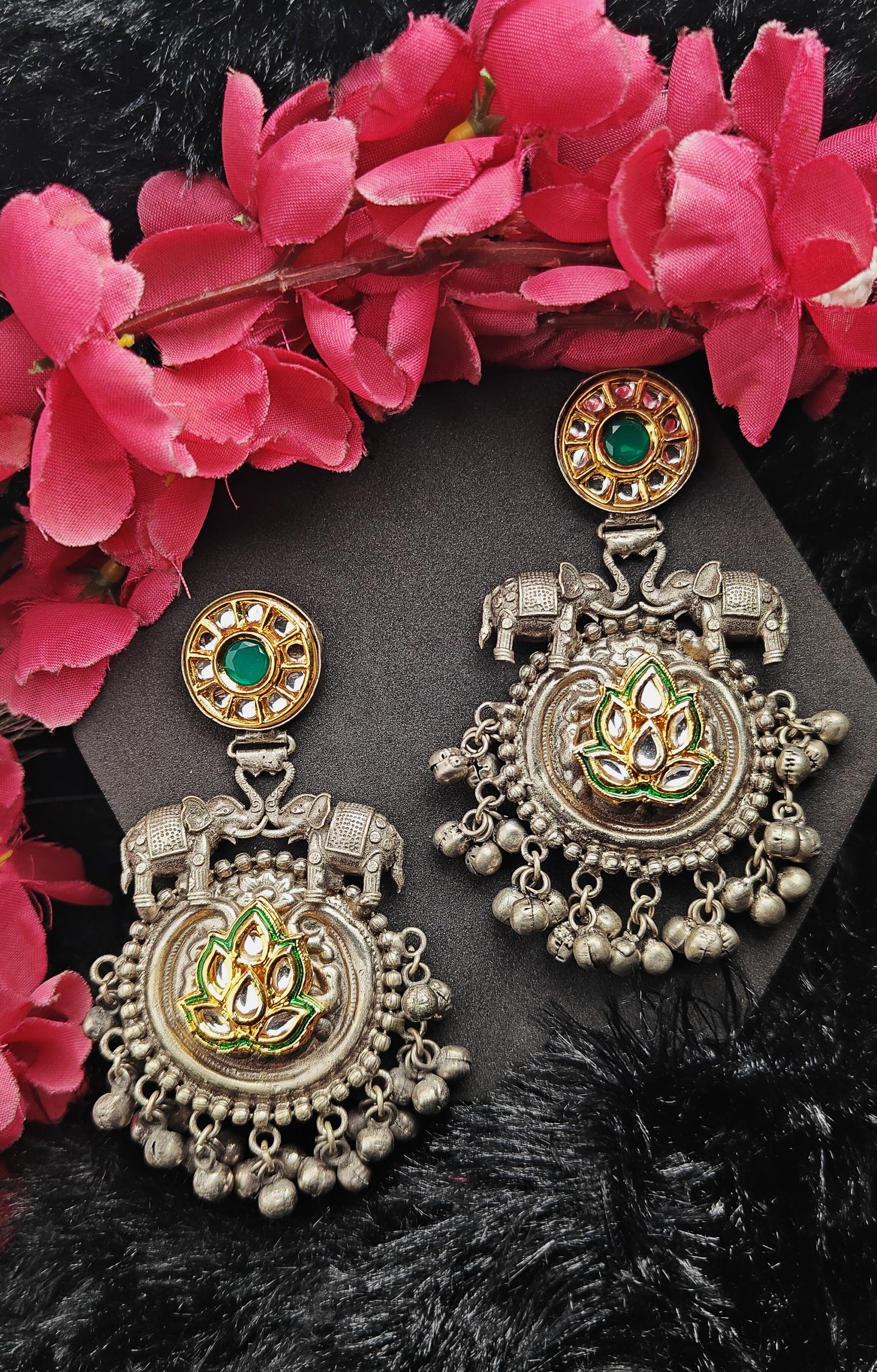 Royal Lotus Elephant Temple Jhumka Earrings