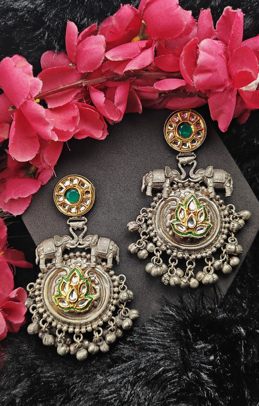 Royal Lotus Elephant Temple Jhumka Earrings
