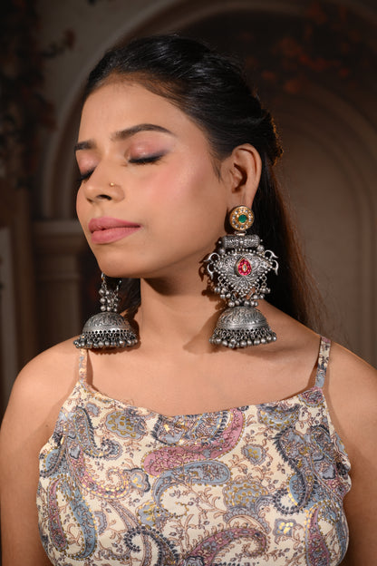Regal Heritage Dual-Tone Temple Jhumka Earrings