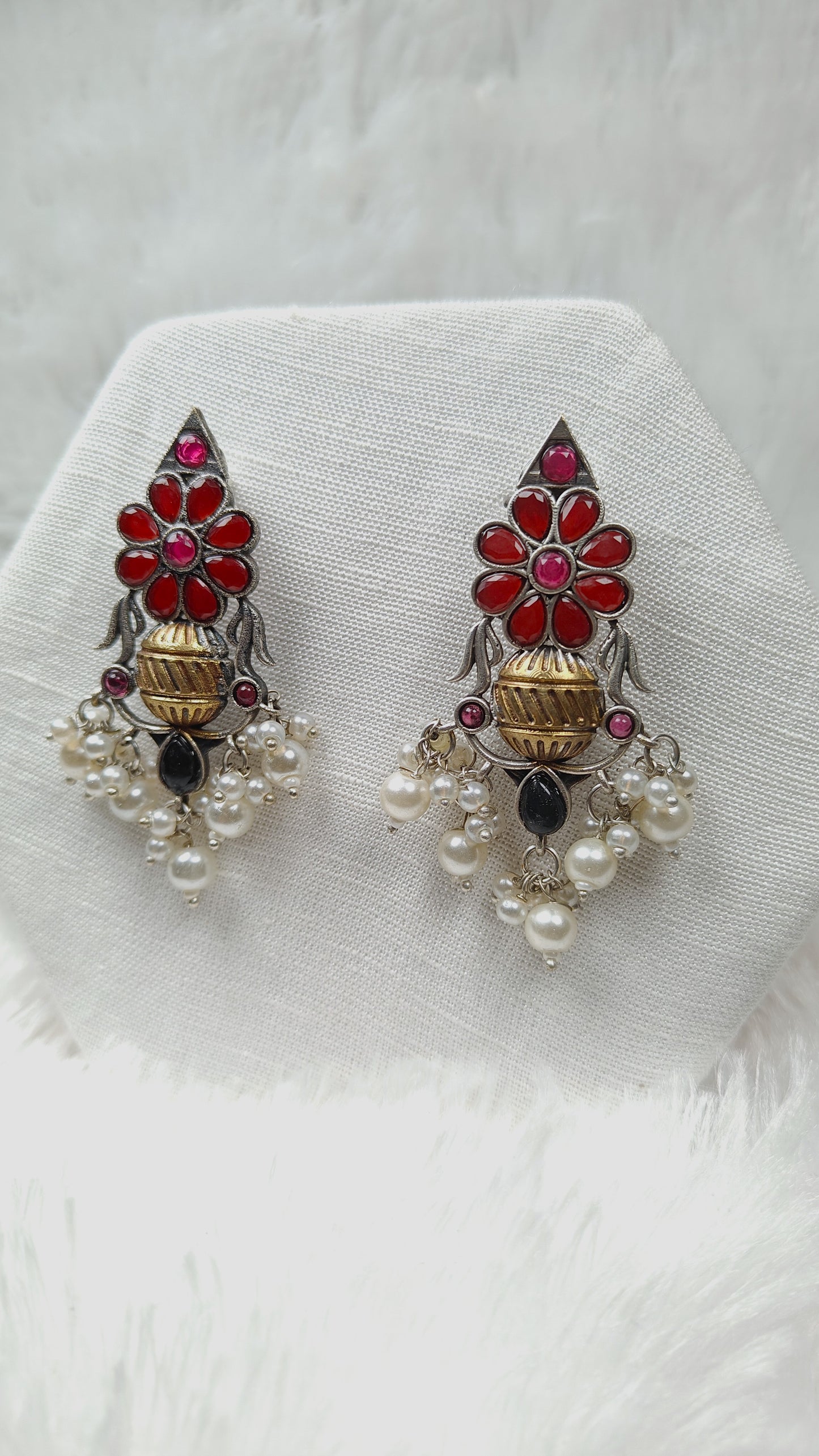 Royal Ruby Blossom Jhumka Drops