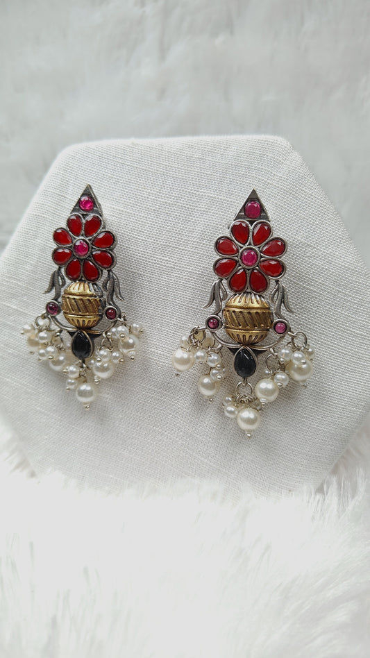 Royal Ruby Blossom Jhumka Drops