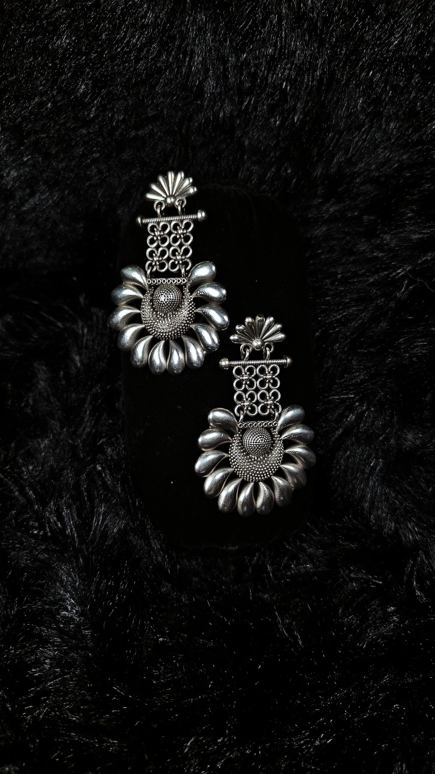 Antique silver floral drop earrings