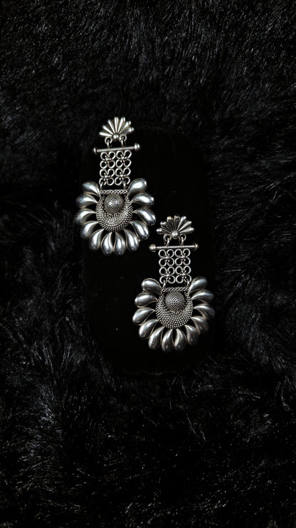 Antique silver floral drop earrings
