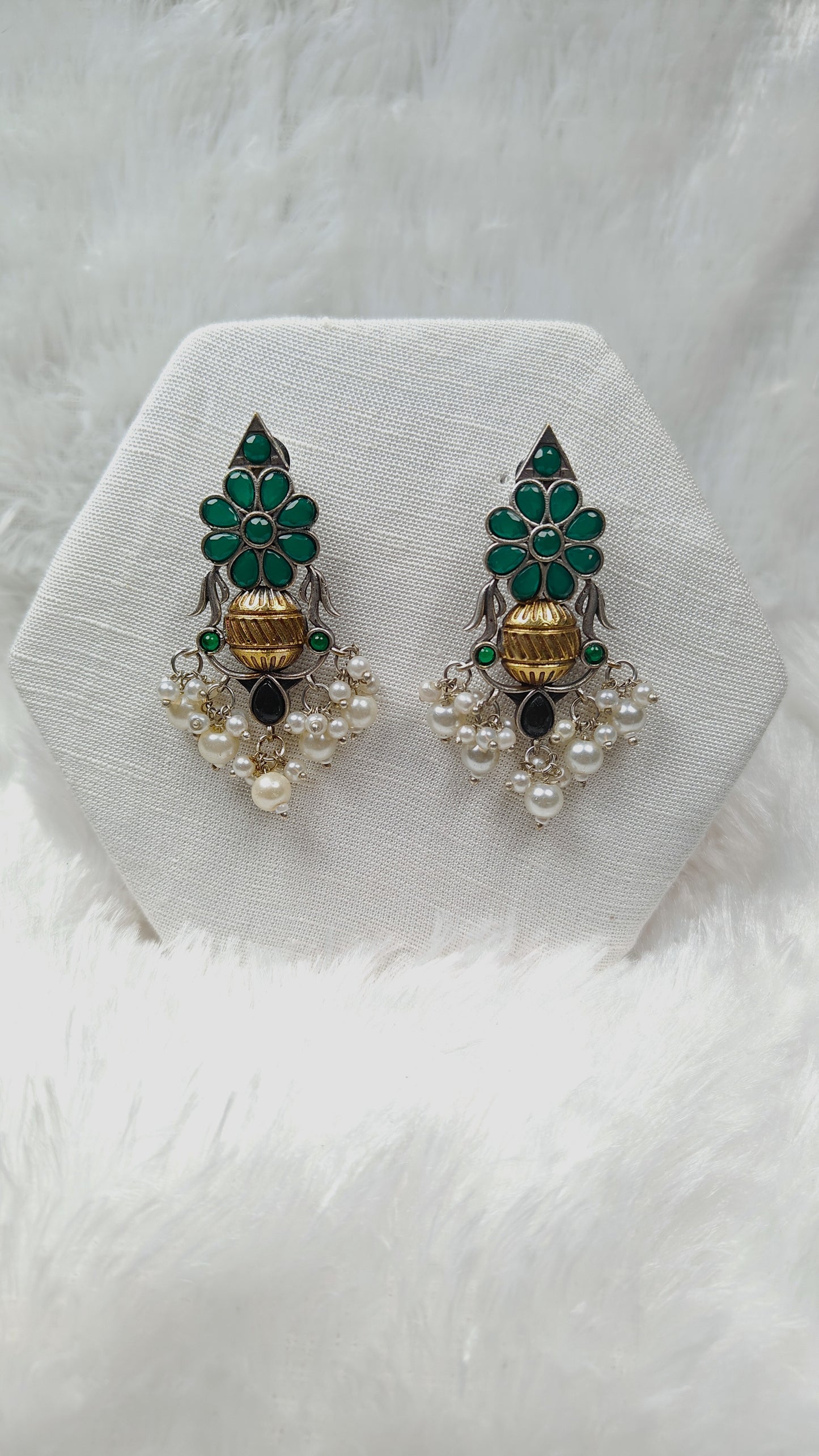 Emerald Blossom Pearl Jhumka Drops