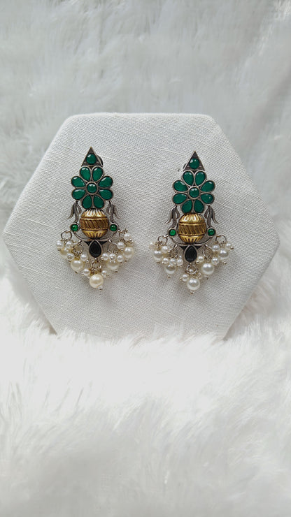 Emerald Blossom Pearl Jhumka Drops