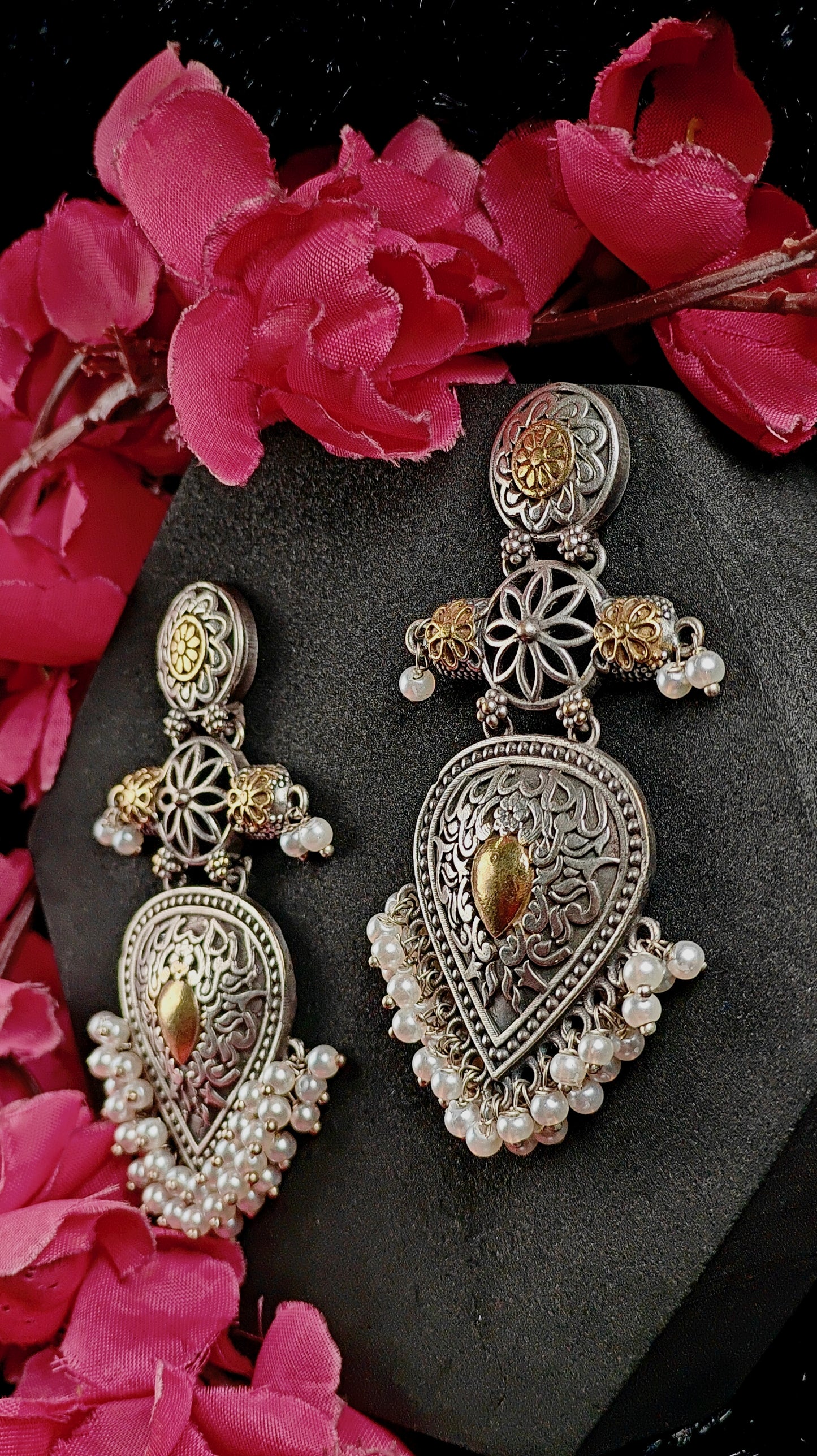 Dual Wing Earrings With Pearl Drops