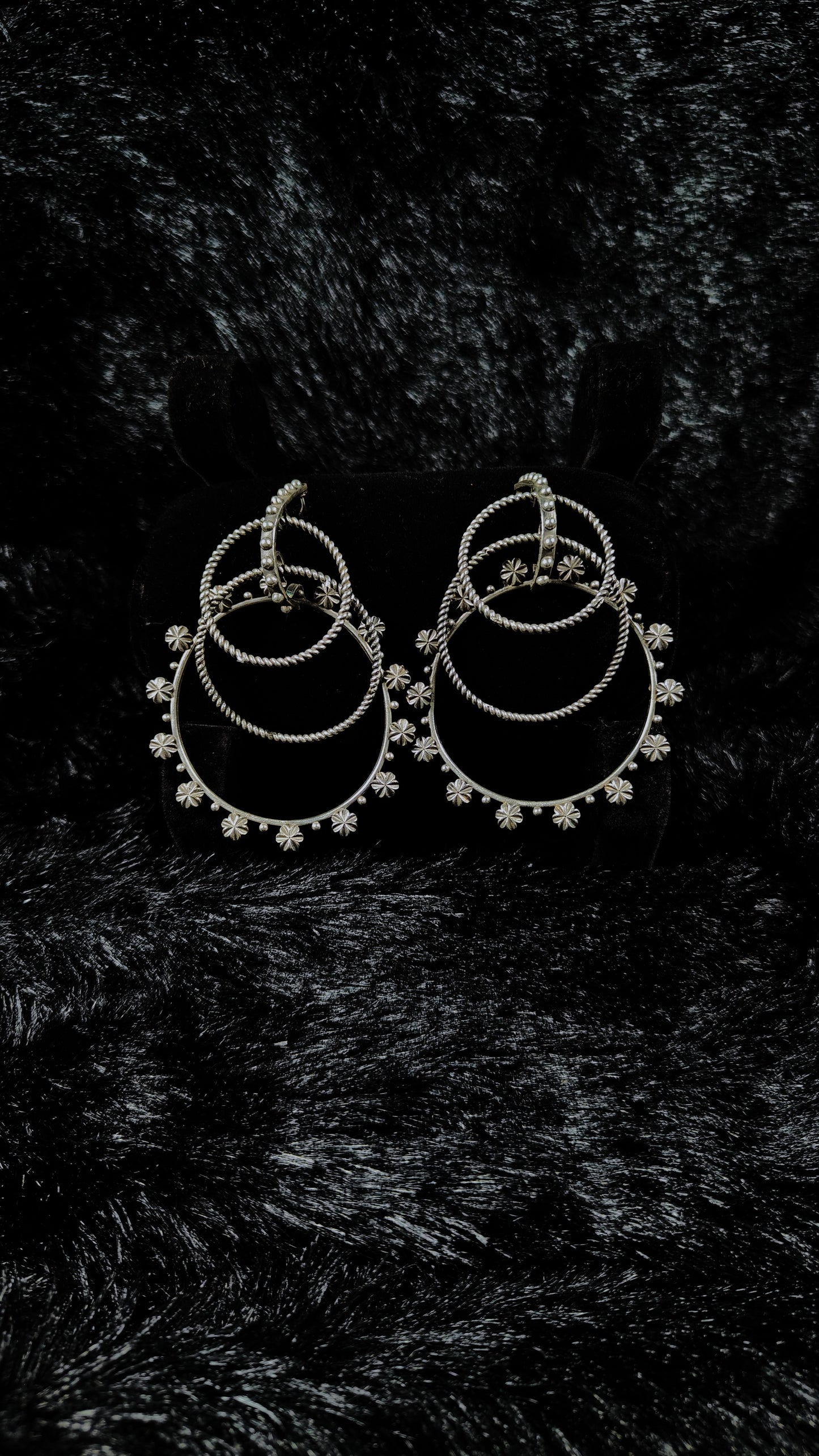 Antique Silver Triple Hoop Oxidised Earrings
