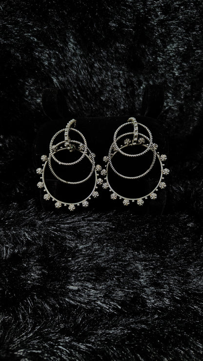 Antique Silver Triple Hoop Oxidised Earrings