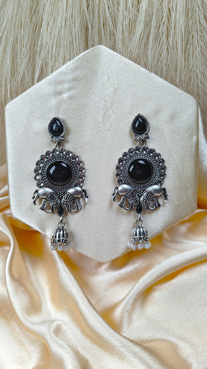 Noir Elephant Royal Oxidised Statement Earrings