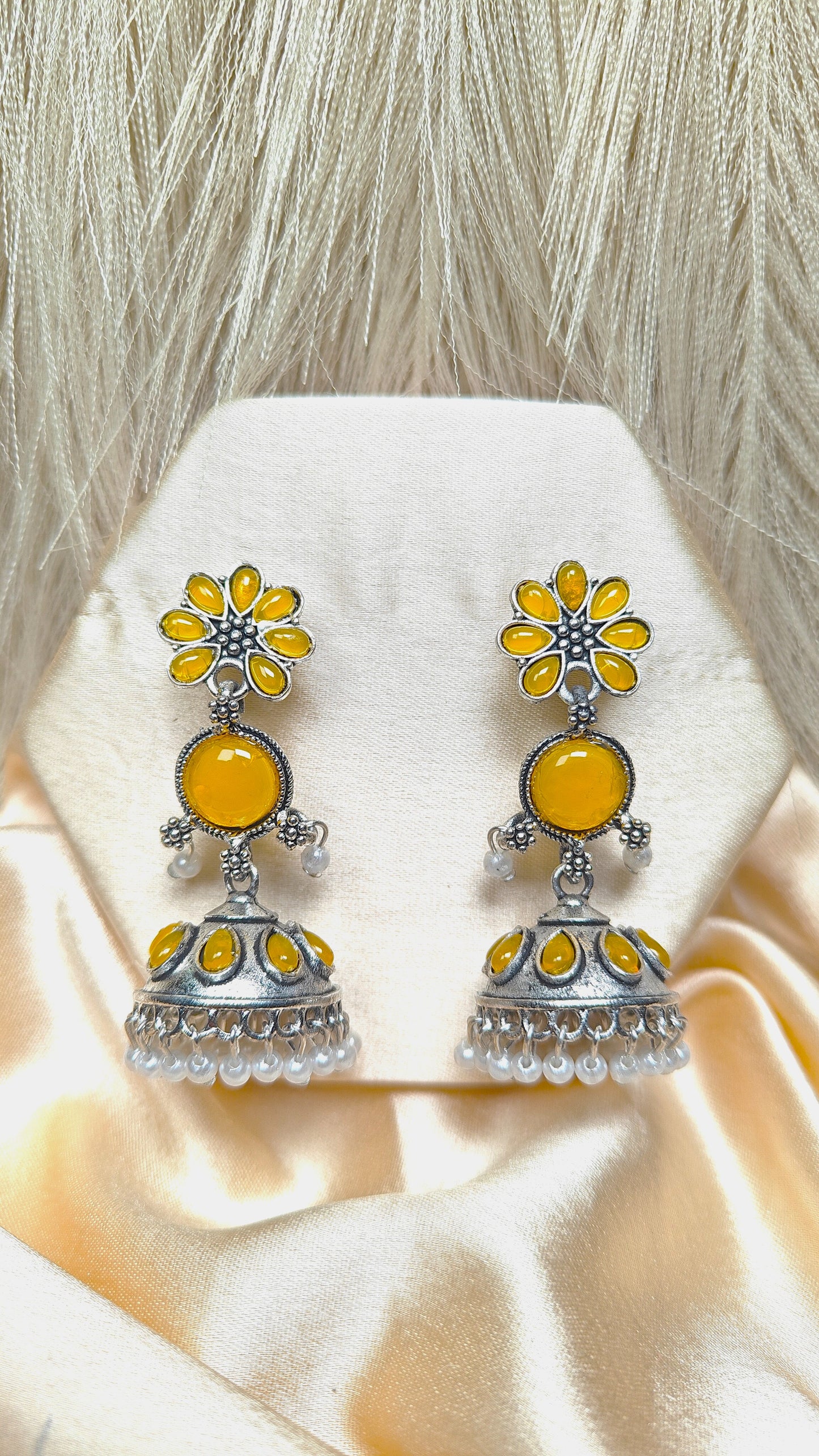 Sunshine Blossom Oxidised Yellow Jhumka Earrings