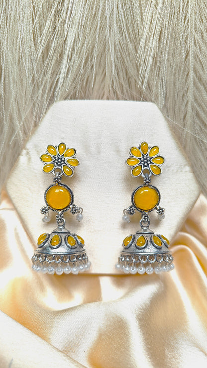 Sunshine Blossom Oxidised Yellow Jhumka Earrings