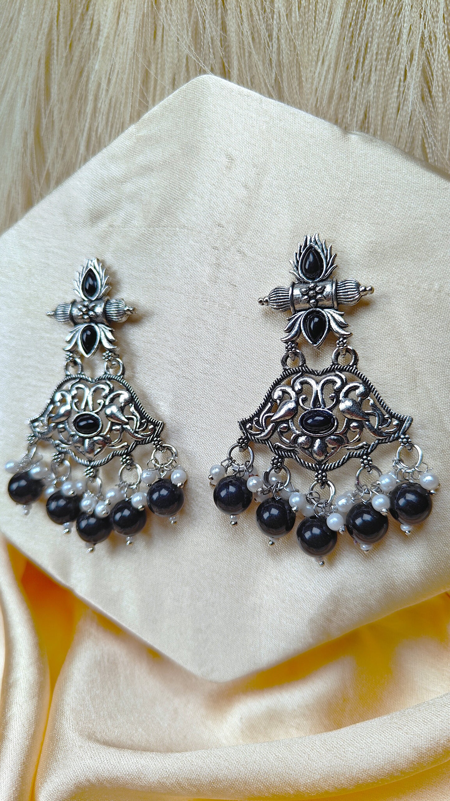 Noir Royale Oxidised Peacock Dome Earrings