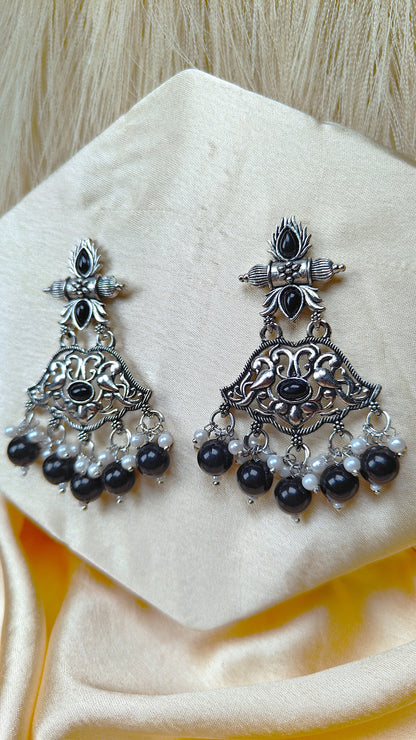 Noir Royale Oxidised Peacock Dome Earrings