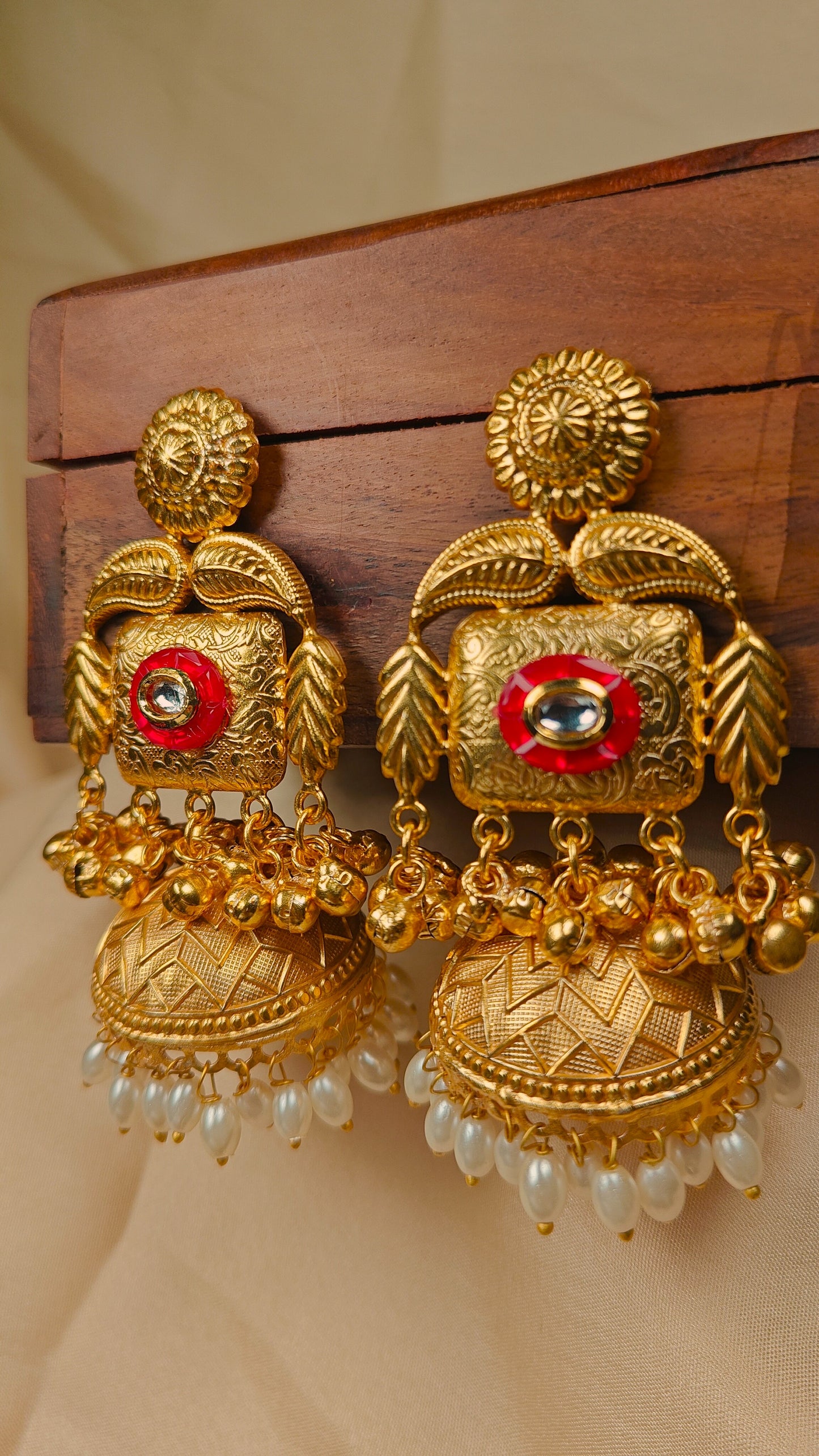 Gulnaar-e-Kashmir Ruby Jhumka Earrings